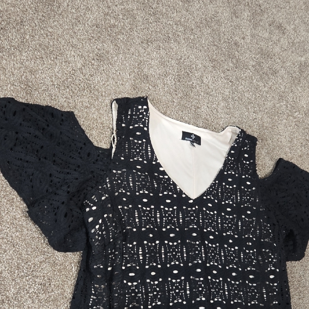 Ronni Nicole‎ Black Lace Cold Shoulder Dress Midi Dress Size 22W - Picture 2 of 5